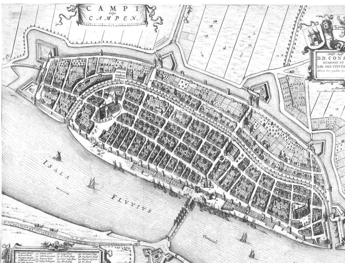 Oude plattegrond van Kampen uit 1649