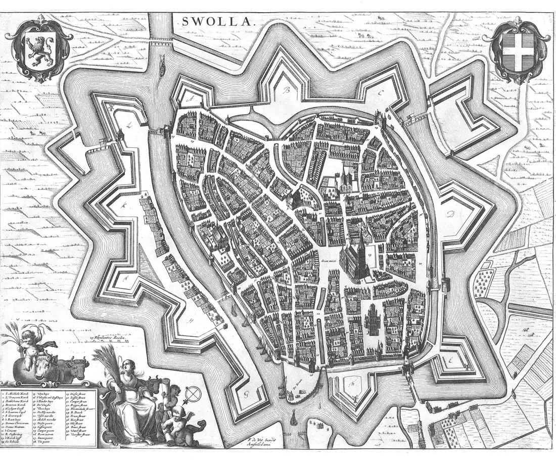 Oude plattegrond van Zwolle uit 1657