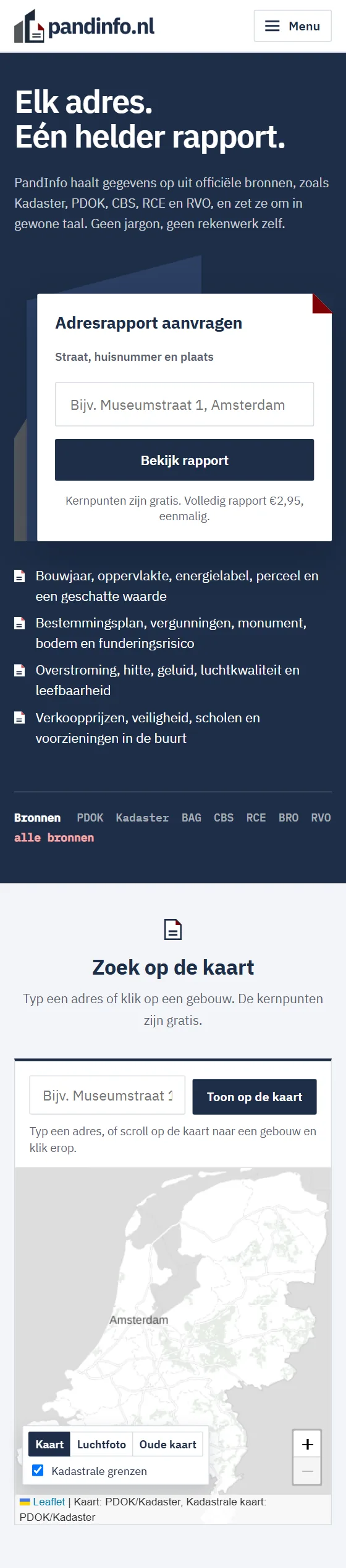 De voorpagina van pandinfo.nl op een telefoon.