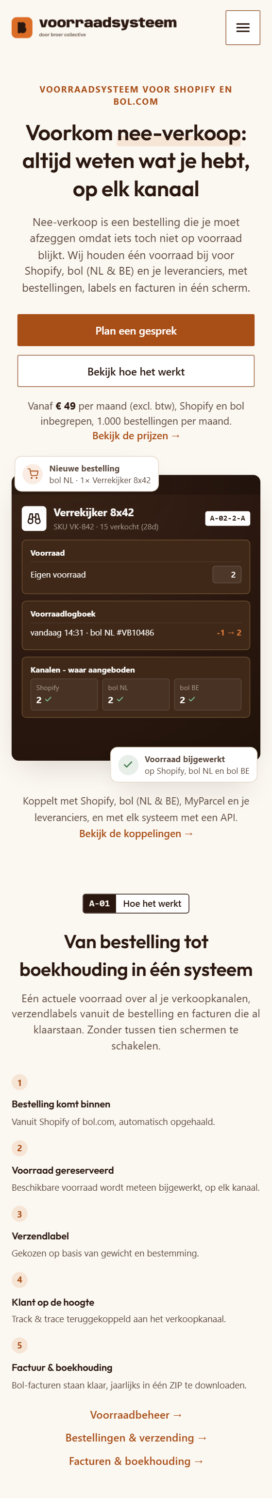 Voorraadsysteem.com op een telefoon.